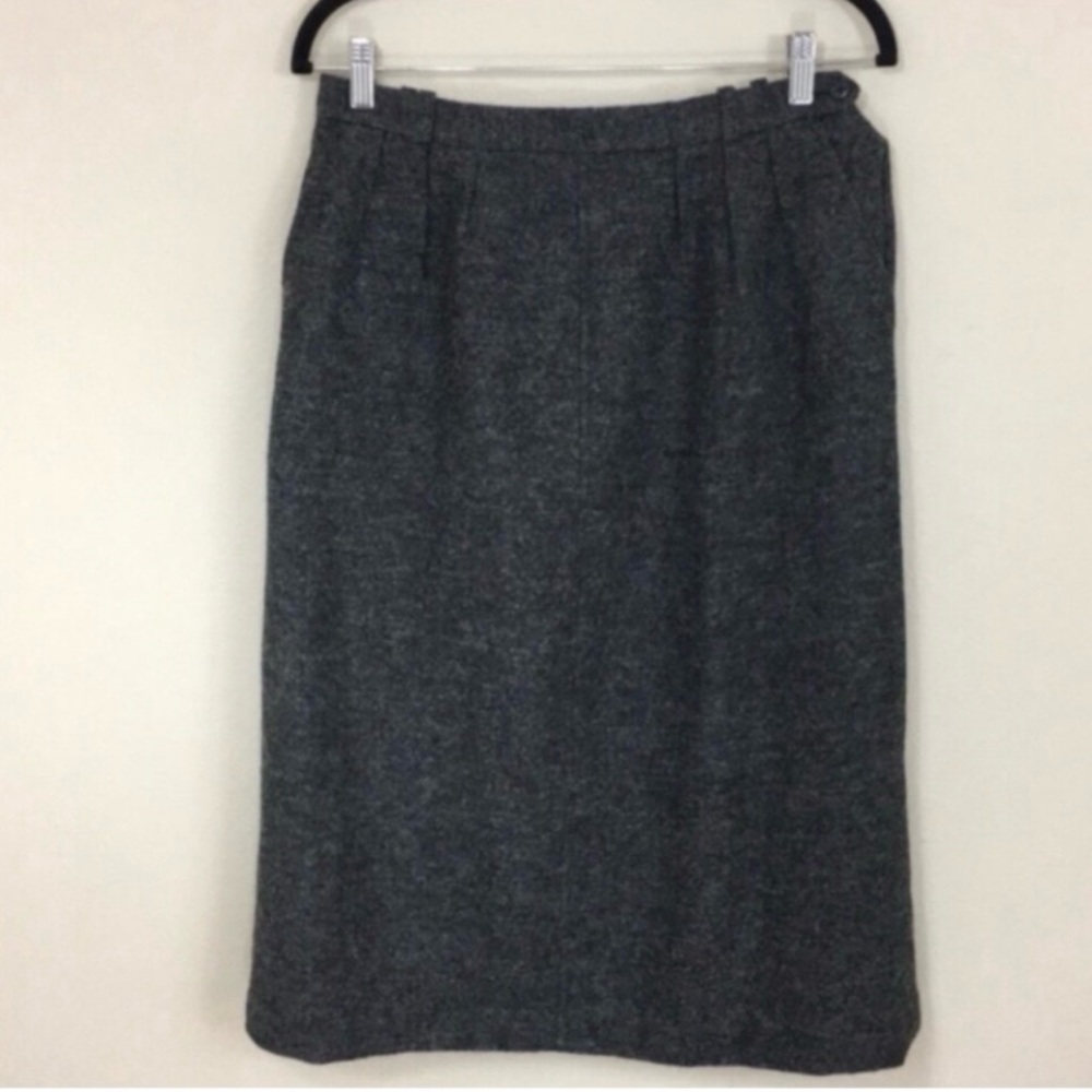 Vintage Jaeger Womens Dark Gray Wool Alpaca Pleated Classic Skirt Size 10 Preppy